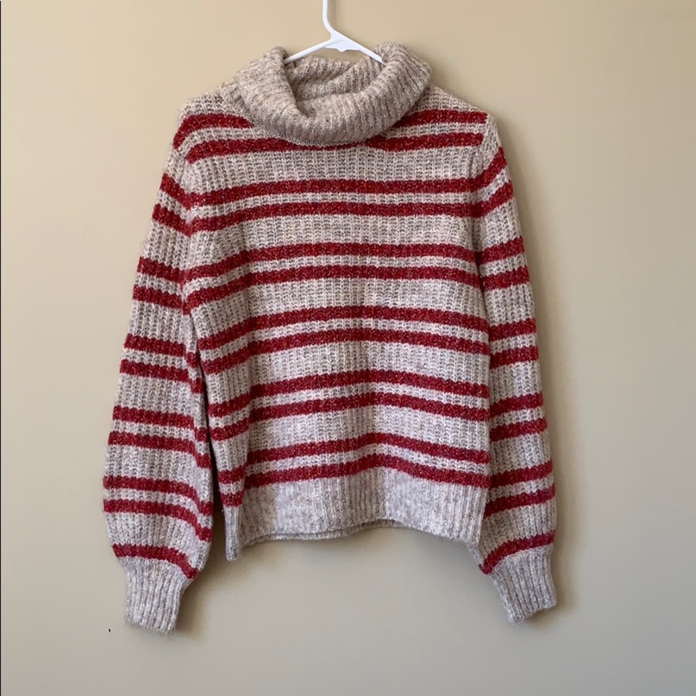 Red and tan sweater
